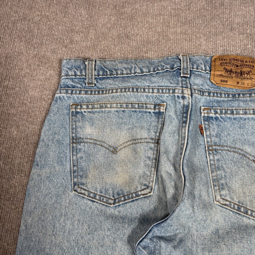 Vintage Levis 506 Jeans Mens 34x30 (Tag 36x30) Orange Tab Blue Denim Made In USA - Picture 10 of 16